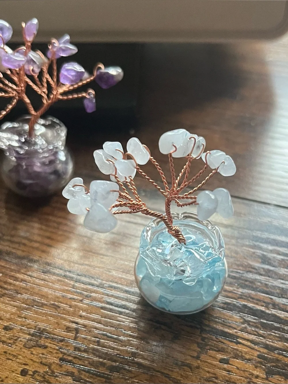 🌈 8pc Handmade Natural Gemstone Tree Miniature Glass Pot Collection